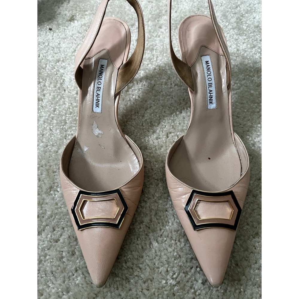 Manolo Blahnik Pink Leather Slingback Kitten Heels 42 Pointed Toe Vintage